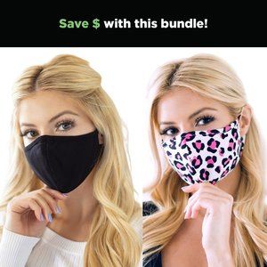 NEW Solid Black & Pink Leopard Reusable Face Masks